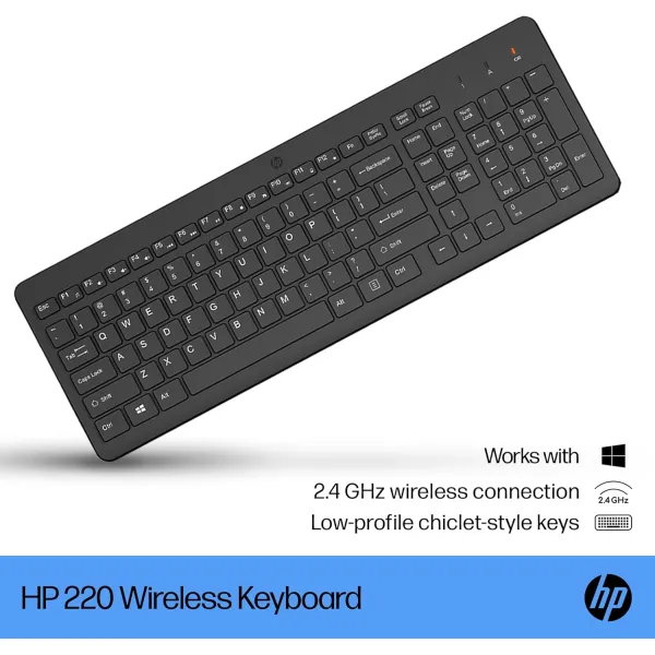 Клавиатура беспроводная мембранная 220, EN/UK, чёрная HP (805T2AA) - Фото 2