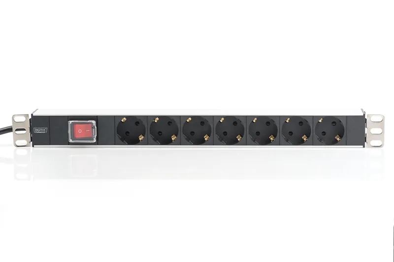 Блок силовий 7xРозеток, 1U, 2м, 16A, 250V, з вимикачем, вилка Schuko чорний Digitus (DN-95402) - Фото 1