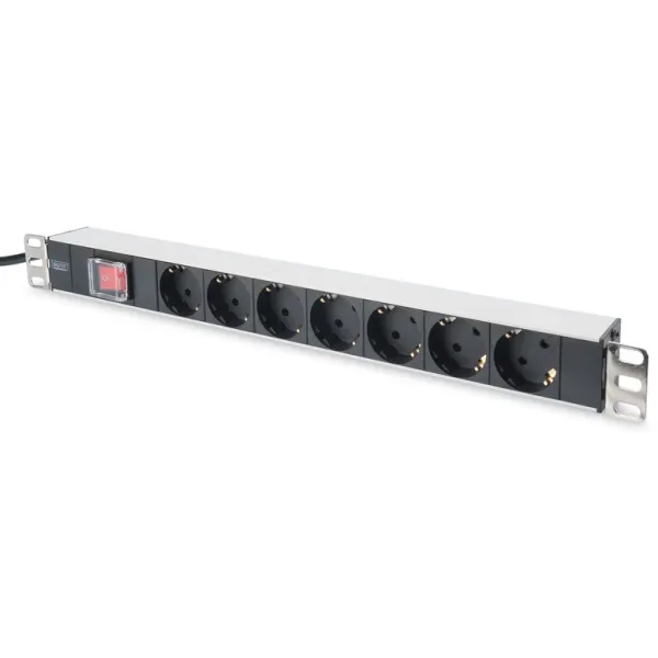 Блок силовой 7xРозеток, 1U, 2м, 16A, 250V, с выключателем, вилка Schuko чёрный Digitus (DN-95402)