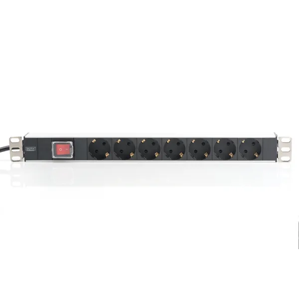 Блок силовой 7xРозеток, 1U, 2м, 16A, 250V, с выключателем, вилка Schuko чёрный Digitus (DN-95402) - Фото 1