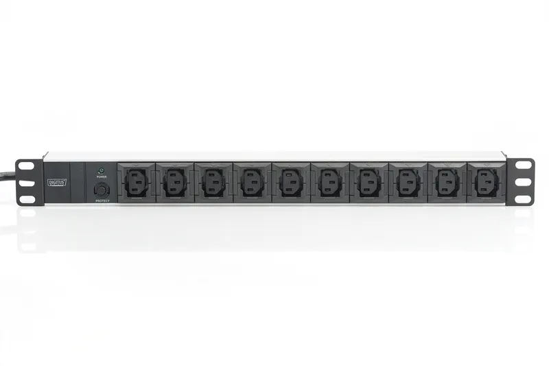 Блок силовий 10xC13, 1U, 2м, 10A, 250V, із запобіжником, вилка C14 чорний Digitus (DN-95404) - Фото 1