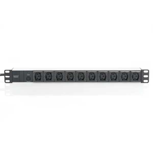 Блок силовой 10xC13, 1U, 2м, 10A, 250V, с предохранителем, вилка C14 чёрный Digitus (DN-95404) - Фото 1