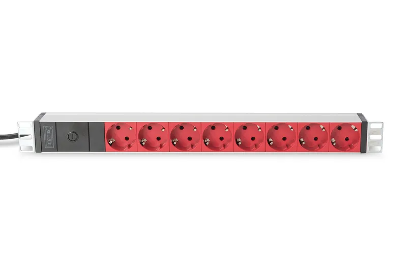 Блок силовий 8xРозеток, 1U, 2м 10A, 250V, із запобіжником, вилка C14 червоний Digitus (DN-95410-R) - Фото 1
