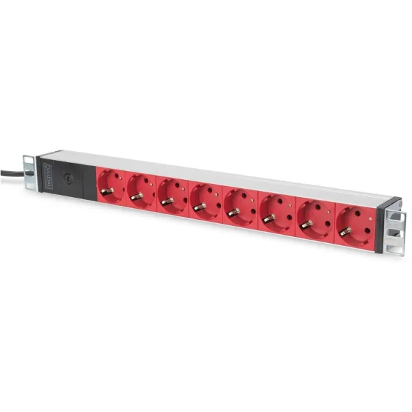 Блок силовой 8xРозеток, 1U, 2м 10A, 250V, с предохранителем, вилка C14 красный Digitus (DN-95410-R)