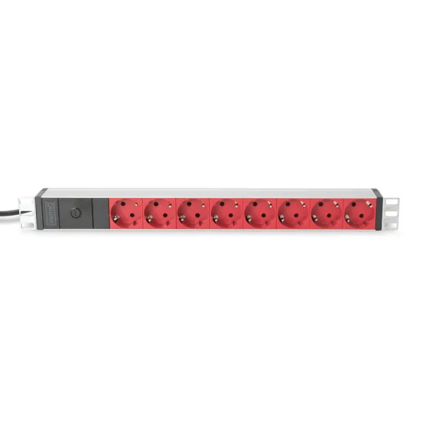 Блок силовой 8xРозеток, 1U, 2м 10A, 250V, с предохранителем, вилка C14 красный Digitus (DN-95410-R) - Фото 1