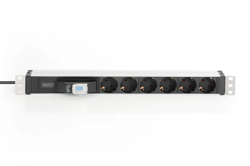 Блок силовий 6xРозеток, 1U, 2м, 16A, 250V, автомат, вилка Schuko чорний Digitus (DN-95417) - Фото 5