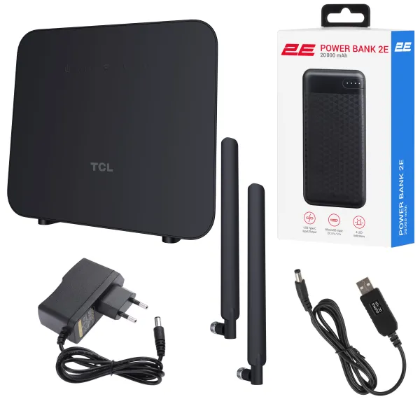 Маршрутизатор LINKHUB (HH42CV2) LTE, Wi-Fi4, 1xFE LAN/WAN, 1xFE LAN, 2xSMA, Чорний + Power Bank 20000мА·год + USB-DC кабель 5В-12В TCL (694743657296) - Фото 1