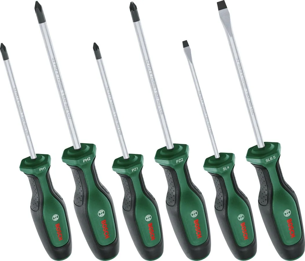 Викрутка набір 6шт, SL 4, 6.5 мм, PH1х100 мм, PH2х125 мм, PZ1х100 мм, PZ2х125 мм Bosch (1.600.A02.BX7) - Фото 2