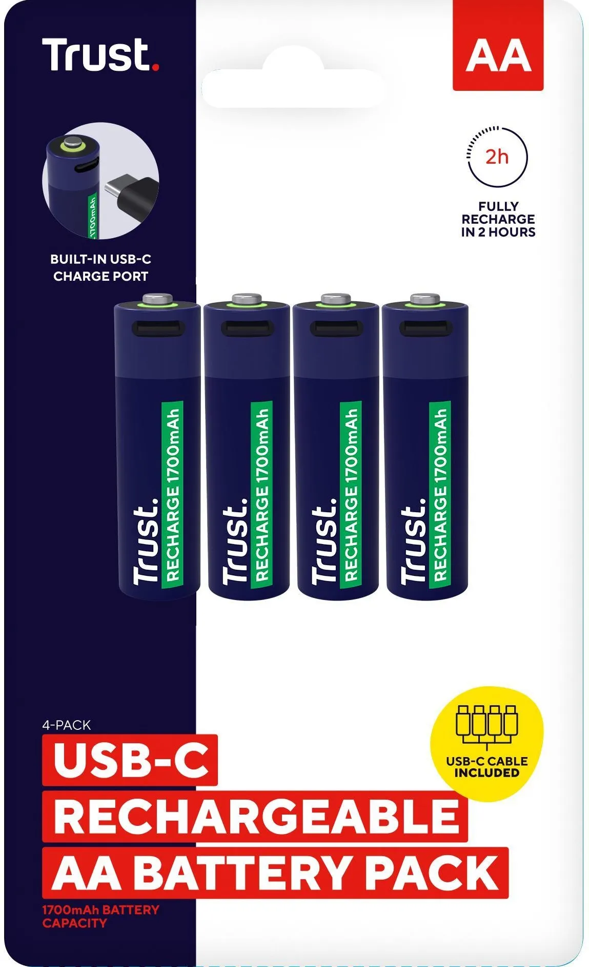 Акумулятор AA 1700 мАг Type-C 4 шт синій Trust (25631_TRUST) Акумулятор AA 1700 мАг Type-C 4 шт синій Trust (25631_TRUST)
