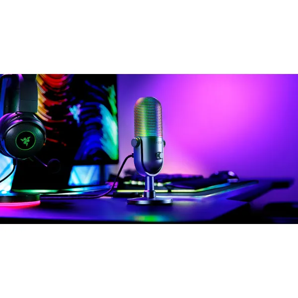 Микрофон USB-A геймерский, RGB, Seiren V3 Chroma, чёрный Razer (RZ19-05060100-R3M1) - Фото 1