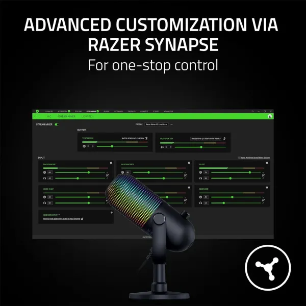 Микрофон USB-A геймерский, RGB, Seiren V3 Chroma, чёрный Razer (RZ19-05060100-R3M1) - Фото 5