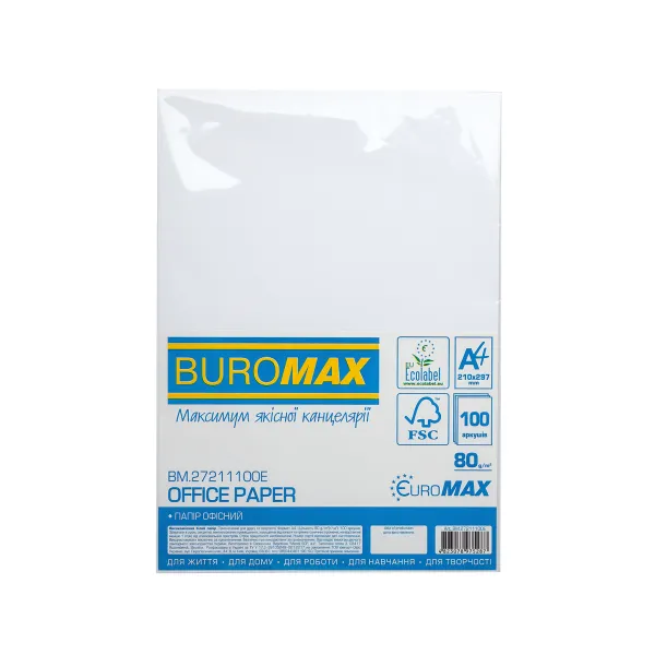 Бумага офисная A4, 80г/м, 100 л, Класс С, Euromax (BM.27211100E)