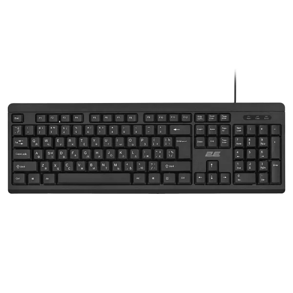 Клавиатура USB-A мембранная KS108, EN/UK/RU, чёрная 2E (2E-KS108UB)