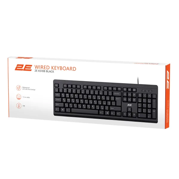 Клавиатура USB-A мембранная KS108, EN/UK/RU, чёрная 2E (2E-KS108UB) - Фото 6