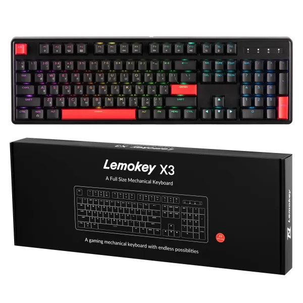 Клавиатура USB-A механическая, RGB X3, Keychron Brown, QMK/VIA, Hot-Swap, EN/UKR, чёрная Lemokey (X3-H3-UA) - Фото 12