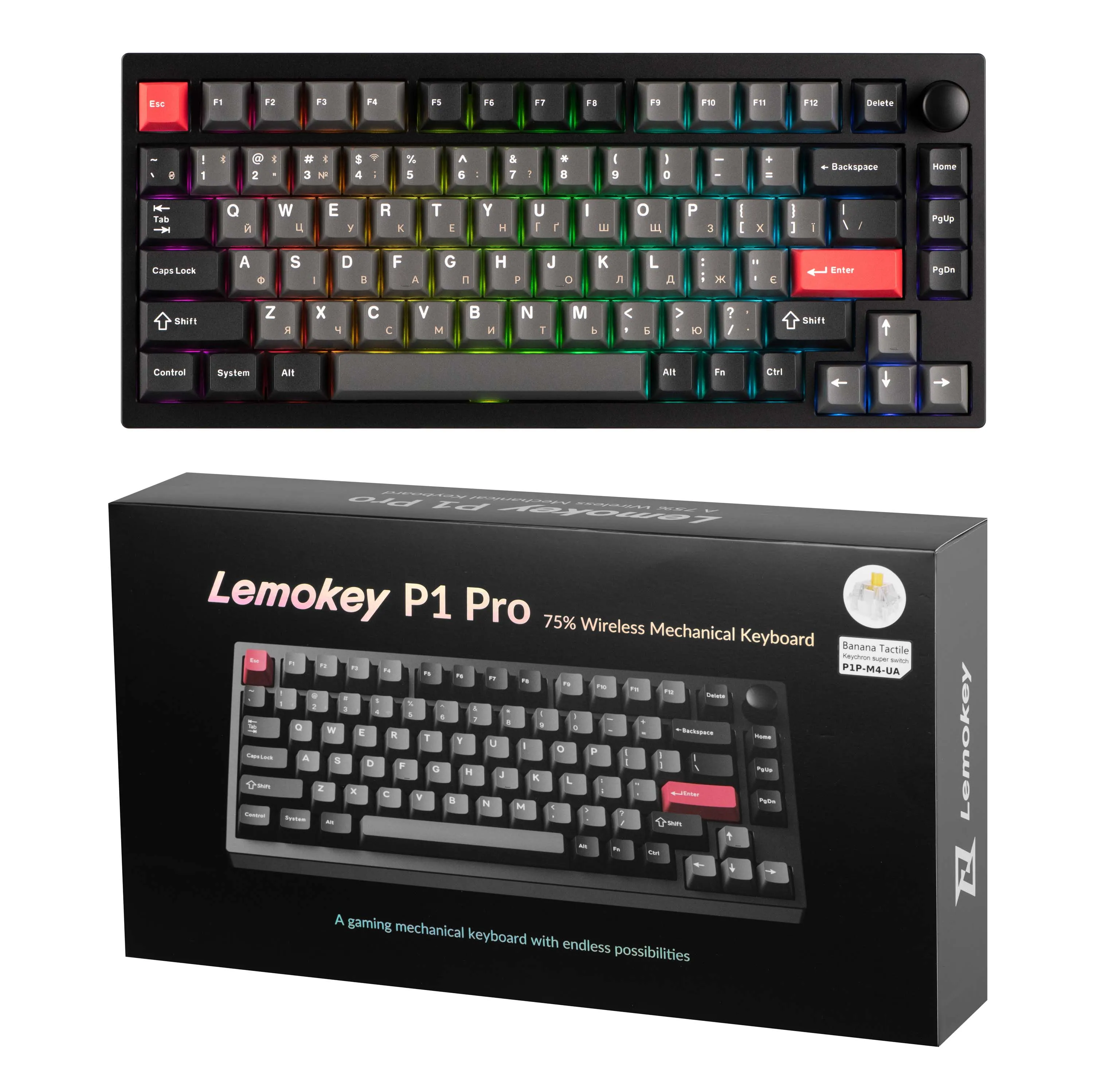 Клавиатура WL/BT/USB-A механическая, RGB P1 Pro, Keychron Super
