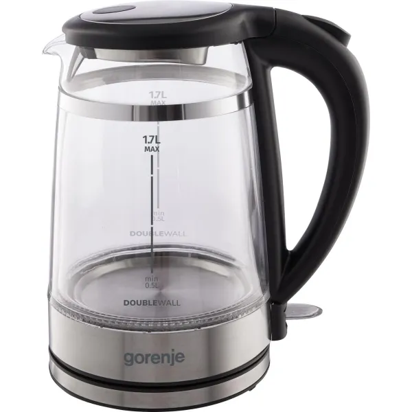 Електрочайник 1.7л, 2,200 Вт, strix контроль, скло, чорний Gorenje (K17GDW) - Фото 1