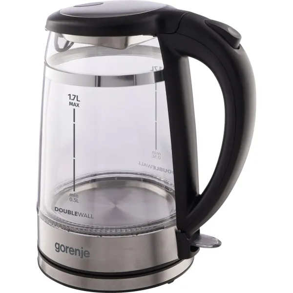 Електрочайник 1.7л, 2,200 Вт, strix контроль, скло, чорний Gorenje (K17GDW) - Фото 2
