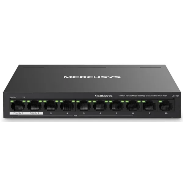 Коммутатор MS110P 10xFE (8xPoE), 65Вт, Неуправляемый MERCUSYS (MS110P)