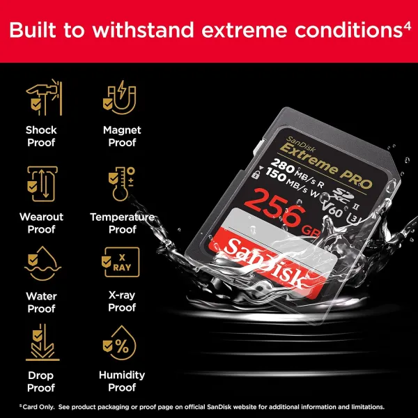 Карта памяти 256GB SD C10 UHS-II U3 R280/W150MB/s Extreme Pro V60 SanDisk (SDSDXEP-256G-GN4IN) - Фото 4