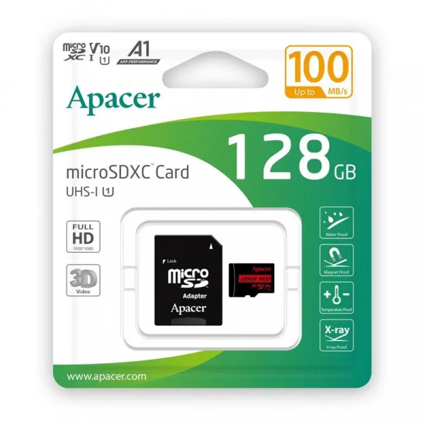 Карта пам'яті 128GB microSD C10 UHS-I R100MB/s + SD Apacer (AP128GMCSX10UB-R) - Фото 1