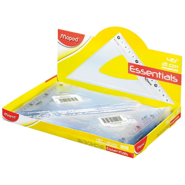 Косинець пластиковий ESSENTIALS, 45гр/210мм (гіпотенуза), прозорий Maped (MP.146123) - Фото 1