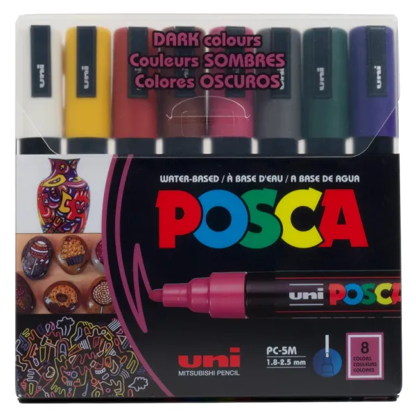 Набор маркеров для рисования POSCA Dark Color, 1,8-2,5 мм, 8 шт Uni (PC-5M DARK COLOR 8C)