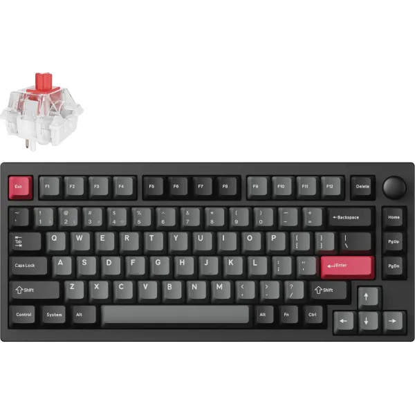 Клавіатура WL/BT/USB-A механічна, RGB P1 Pro, Keychron Super Red, Hot-Swap, EN/UKR Carbon Black Lemokey (P1P-M1-UA)