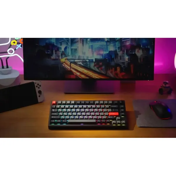 Клавіатура WL/BT/USB-A механічна, RGB P1 Pro, Keychron Super Red, Hot-Swap, EN/UKR Carbon Black Lemokey (P1P-M1-UA) - Фото 1
