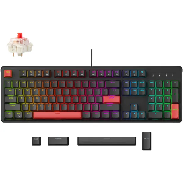Клавиатура USB-A механическая, RGB X3, Keychron Red, Hot-Swap, EN/UKR, чёрная Lemokey (X3-H1-UA) - Фото 6