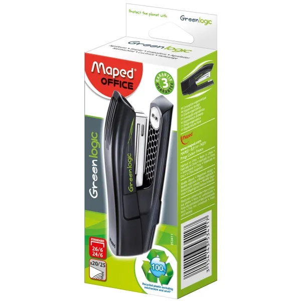 Степлер GREENLOGIC, пластиковий, 25л., (скоби №24/6; 26/6), чорний Maped (MP.353411) - Фото 1