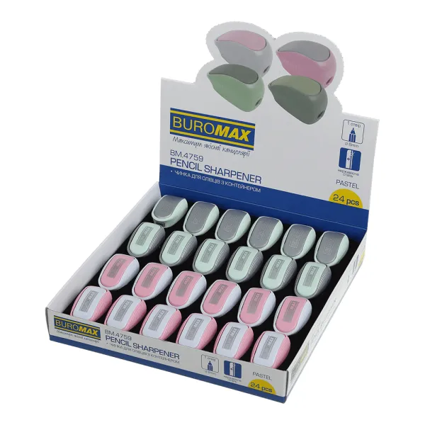 Точилка PASTEL с контейнером, 1 отв., пластик. корпус, ассорти Buromax (BM.4759) - Фото 12