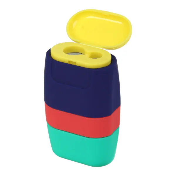 Ластик + Точилка RAINBOW, RUBBER TOUCH, 2 отв., контейнер, пластик.корпус, 1 шт. в блистере Buromax (BM.4771-1) - Фото 2