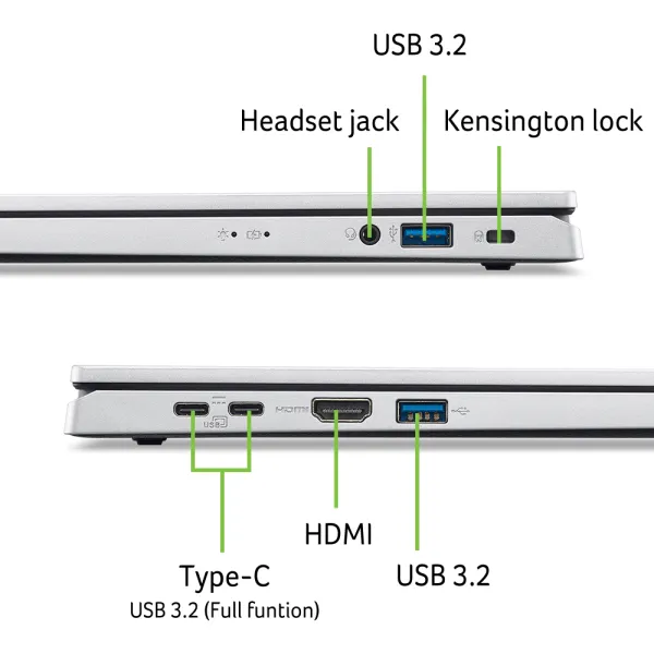 Acer Ноутбук Aspire Go AG15-32P 15.6" FHD IPS, Intel P N250, 8GB, F512GB, UMA, Lin, сріблястий - Фото 9