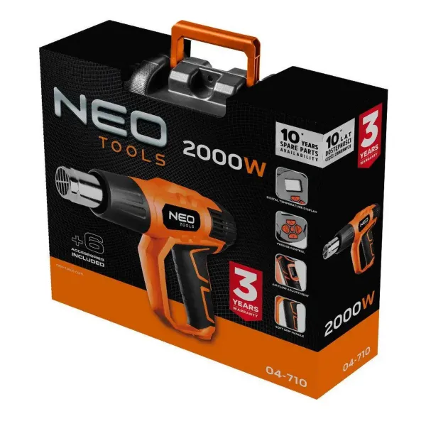 Фен строительный  2000Вт 70-600°C 300/500л·мин 0.77кг Neo Tools (04-710) - Фото 8