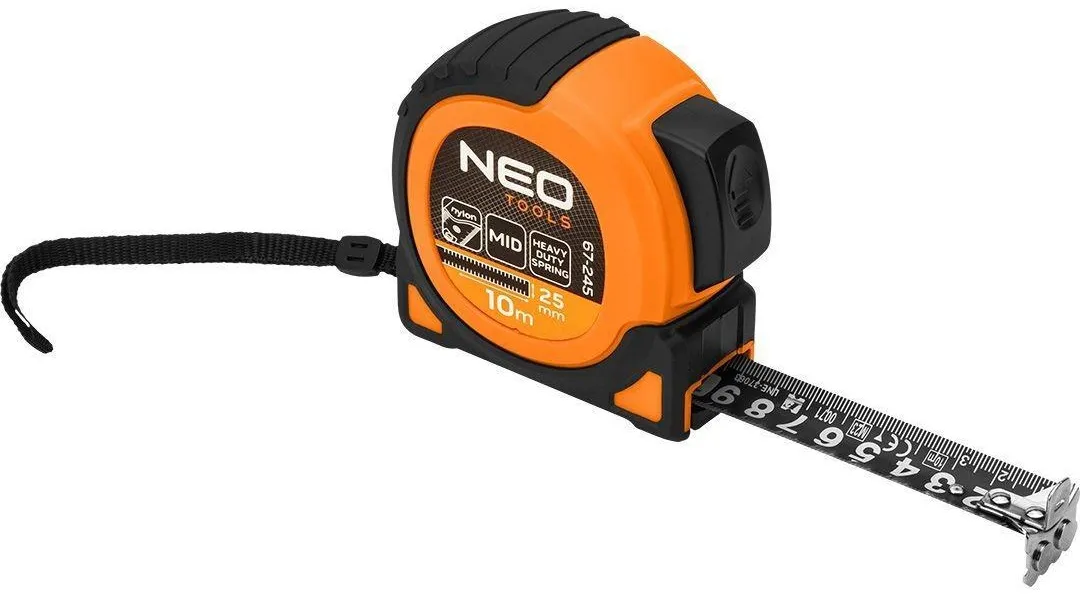 Рулетка Super Black, 10мx25мм, з фіксатором змотування, магніт Neo Tools (67-245) Рулетка Super Black, 10мx25мм, з фіксатором змотування, магніт Neo Tools (67-245)