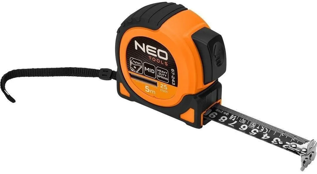 Рулетка Super Black, 5мx25мм, з фіксатором змотування, магніт Neo Tools (67-243) Рулетка Super Black, 5мx25мм, з фіксатором змотування, магніт Neo Tools (67-243)