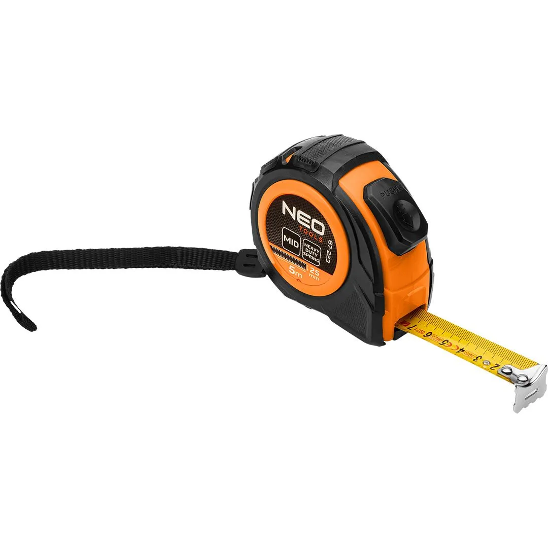 Рулетка 5мx25мм, з фіксатором змотування Neo Tools (67-223) Рулетка 5мx25мм, з фіксатором змотування Neo Tools (67-223)