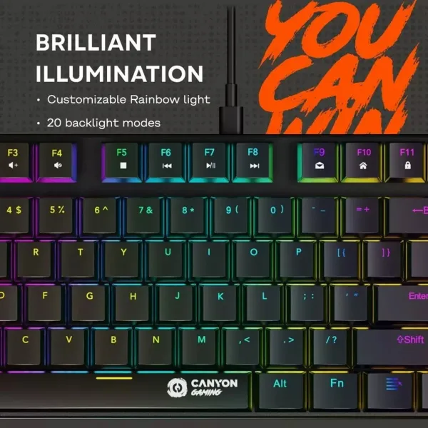 Клавіатура USB, RGB Cometstrike GK-50, TKL, ENG/UKR, чорна Canyon (CND-SKB50-US) - Фото 6