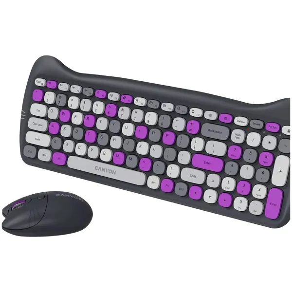 Комплект клавіатура та миша з ковриком бездротовий HSET-W6 Kitty Edition фіолетовий Canyon (CNS-HSETW6VT) - Фото 2