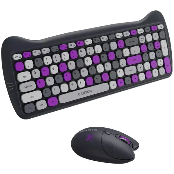 Комплект клавіатура та миша з ковриком бездротовий HSET-W6 Kitty Edition фіолетовий Canyon (CNS-HSETW6VT) - Фото 5