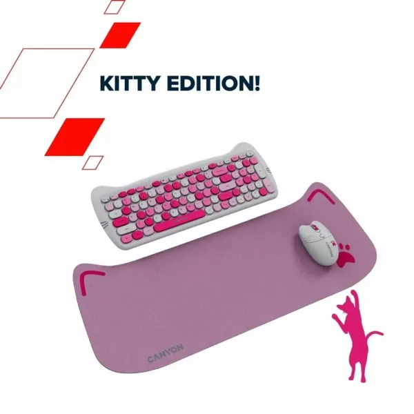 Комплект клавіатура та миша з ковриком бездротовий HSET-W6 Kitty Edition фіолетовий Canyon (CNS-HSETW6VT) - Фото 6