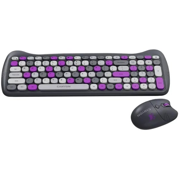 Комплект клавіатура та миша з ковриком бездротовий HSET-W6 Kitty Edition фіолетовий Canyon (CNS-HSETW6VT) - Фото 7