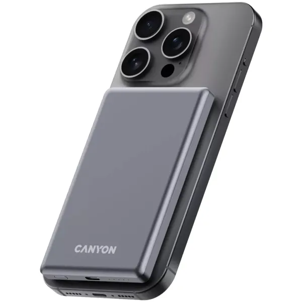 Аккумулятор внешний Power Bank 5000 mAh OnPower 505 slim Magsafe PD 20W серый Canyon (CNS-CPB505DG) - Фото 2