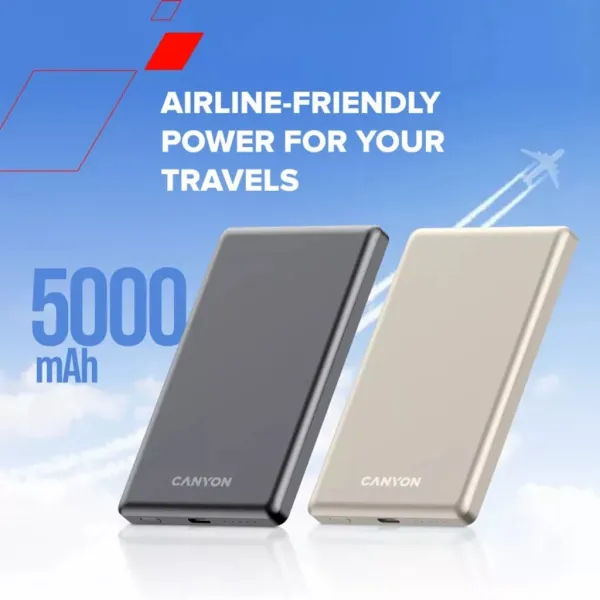Аккумулятор внешний Power Bank 5000 mAh OnPower 505 slim Magsafe PD 20W серый Canyon (CNS-CPB505DG) - Фото 6