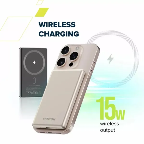 Аккумулятор внешний Power Bank 5000 mAh OnPower 505 slim Magsafe PD 20W серый Canyon (CNS-CPB505DG) - Фото 7