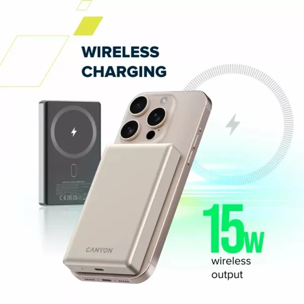 Аккумулятор внешний Power Bank 10000 mAh OnPower 505 slim Magsafe PD 20W бежевый Canyon (CNS-CPB510BE) - Фото 3