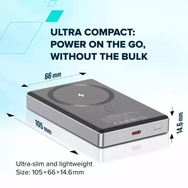 Аккумулятор внешний Power Bank 10000 mAh OnPower 505 slim Magsafe PD 20W бежевый Canyon (CNS-CPB510BE) - Фото 9