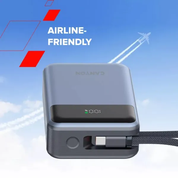 Аккумулятор внешний Power Bank 20000 mAh OnPower 600 built-in cable PD 65W серый Canyon (CNS-CPB600DG) - Фото 2
