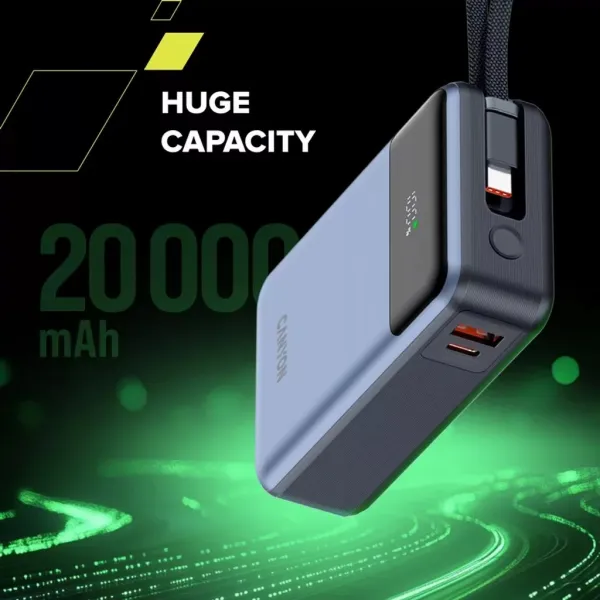 Аккумулятор внешний Power Bank 20000 mAh OnPower 600 built-in cable PD 65W серый Canyon (CNS-CPB600DG) - Фото 4